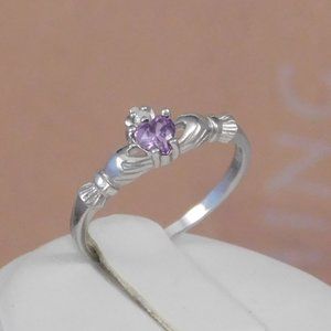 Dainty Irish Claddagh Ring with Amethyst
